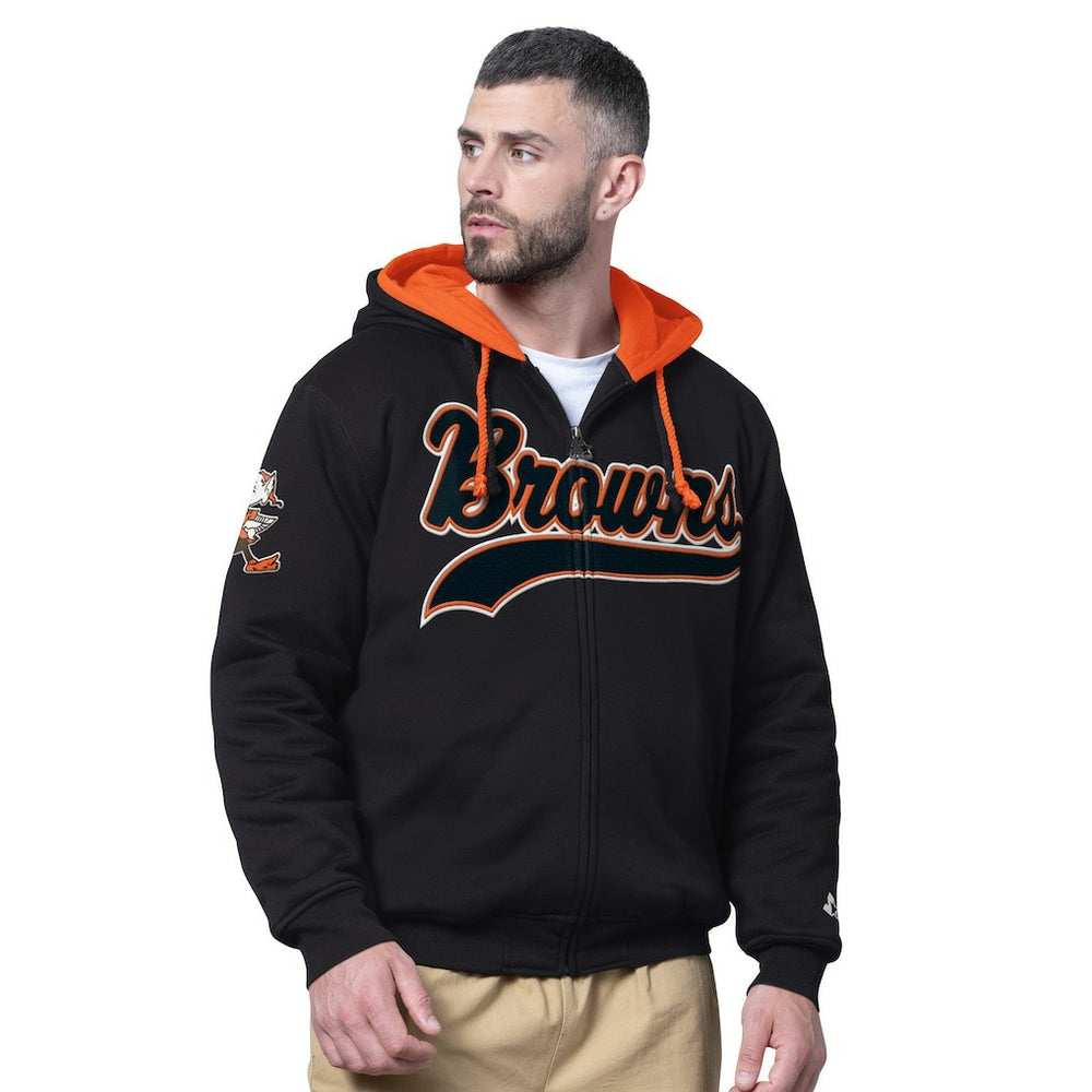 Cleveland Browns Starter Big Shot Throwback Full-Zip Double Hooded Jacket - Black online