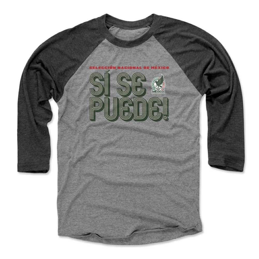 Mexico National Team 500 Level Unisex Si Se Puede Inline Bold Raglan 3/4-Sleeve Baseball T-Shirt - Black/Heather Gray for sale