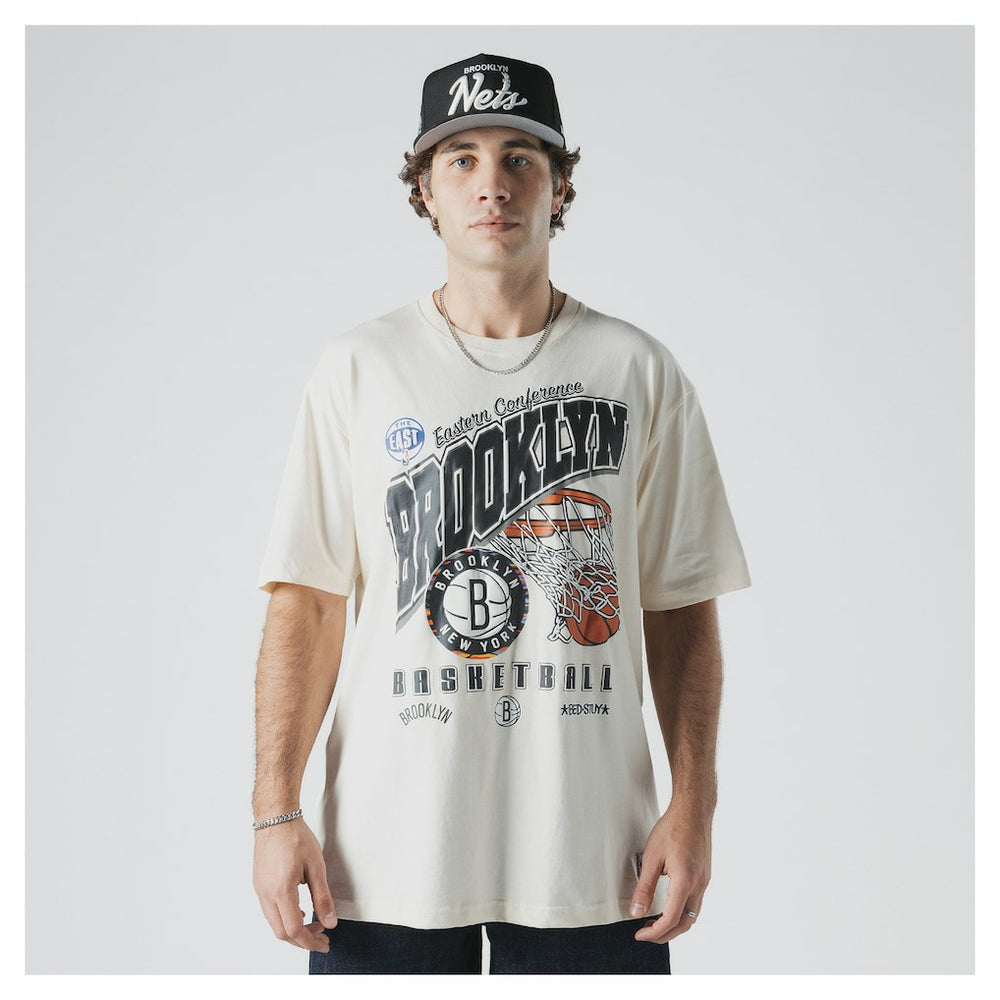 Brooklyn Nets Oversized City Edition Remix Vintage T-Shirt - Cream cheap