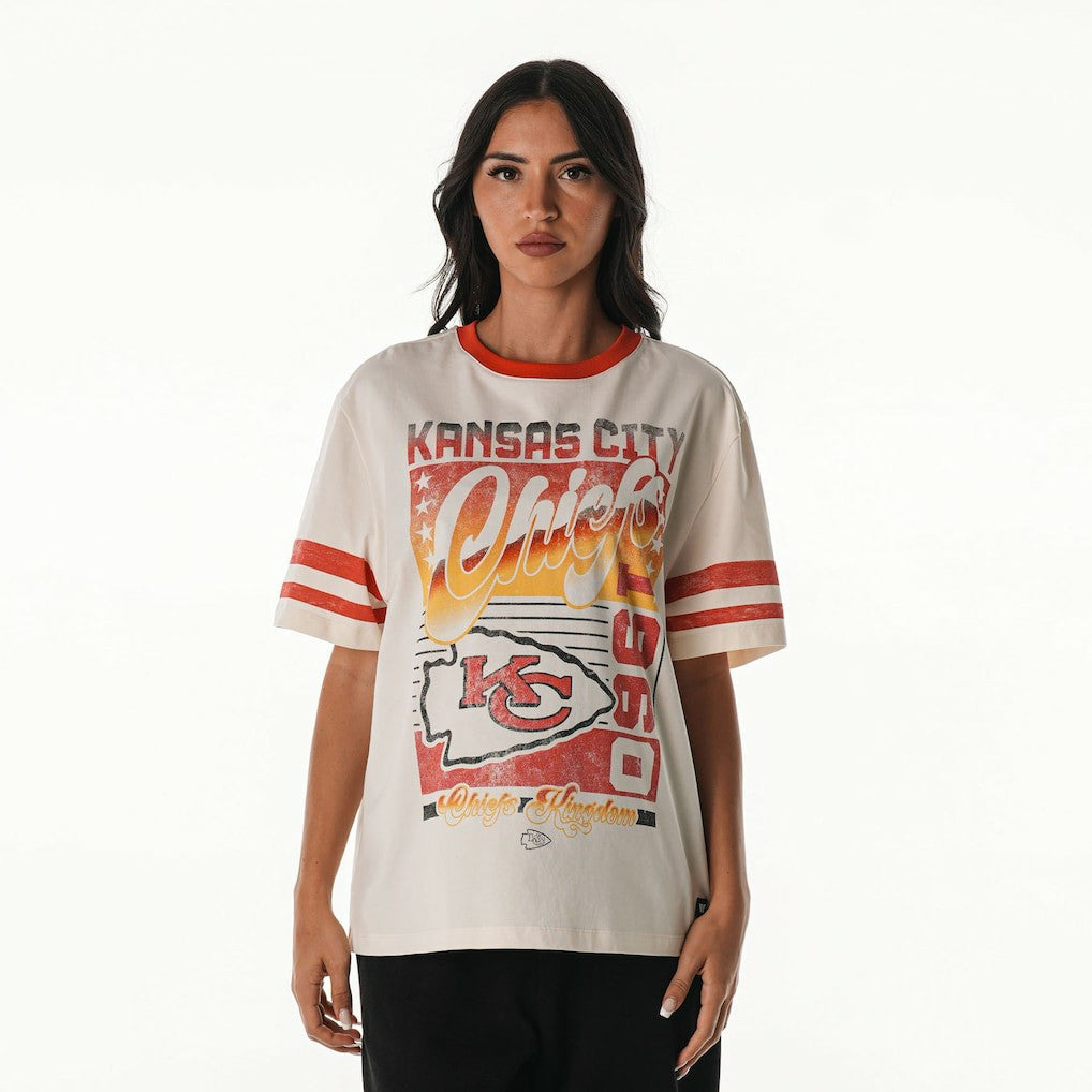 Kansas City Chiefs The Wild Collective Women's Vintage Drop Shoulder Oversized Boyfriend T-Shirt - Cream on sale
