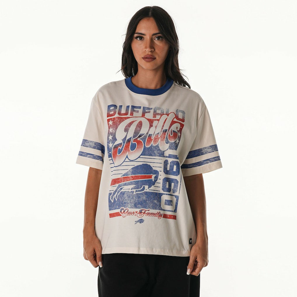Buffalo Bills The Wild Collective Women's Vintage Drop Shoulder Oversized Boyfriend T-Shirt - Cream outlet