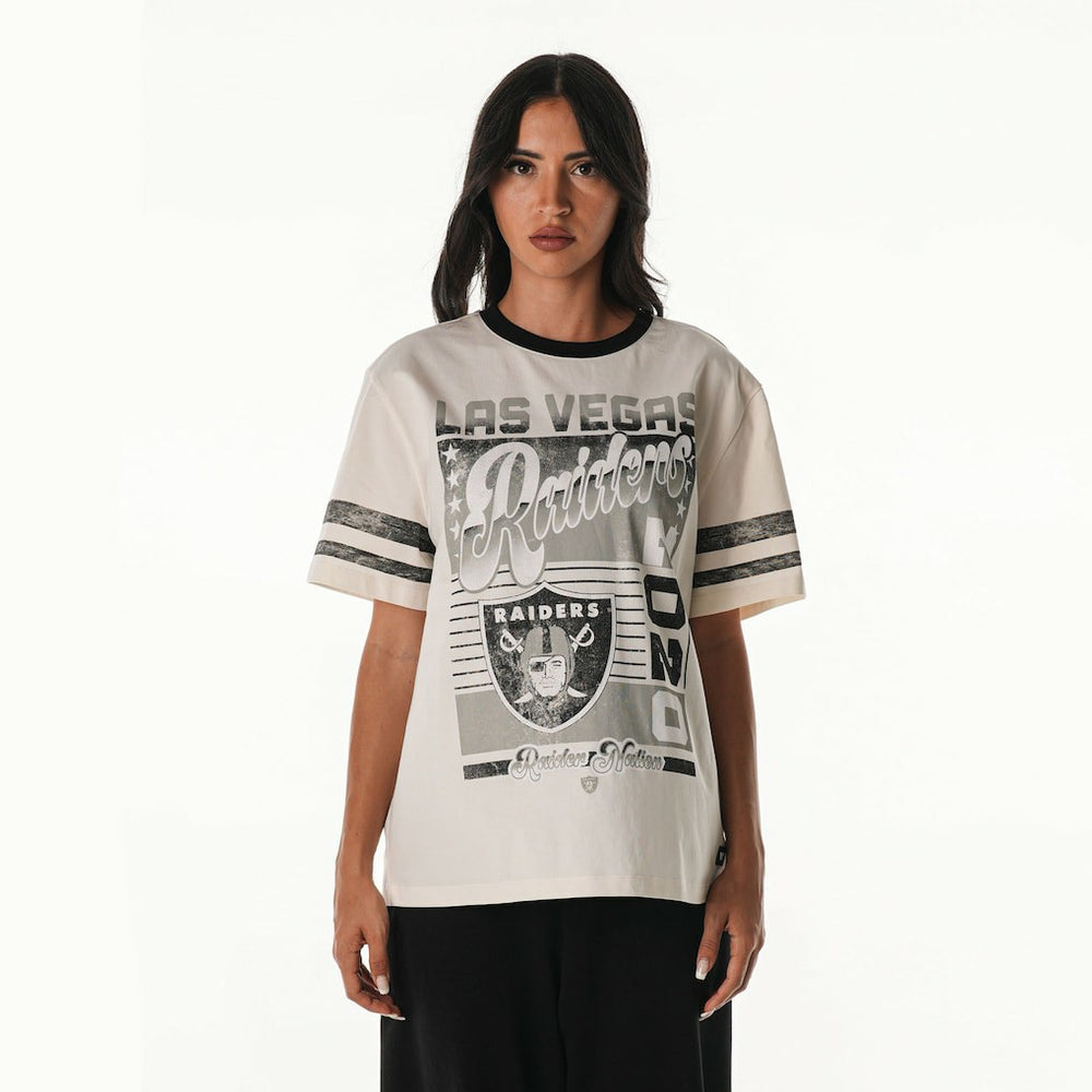 Las Vegas Raiders The Wild Collective Women's Vintage Drop Shoulder Oversized Boyfriend T-Shirt - Cream discount