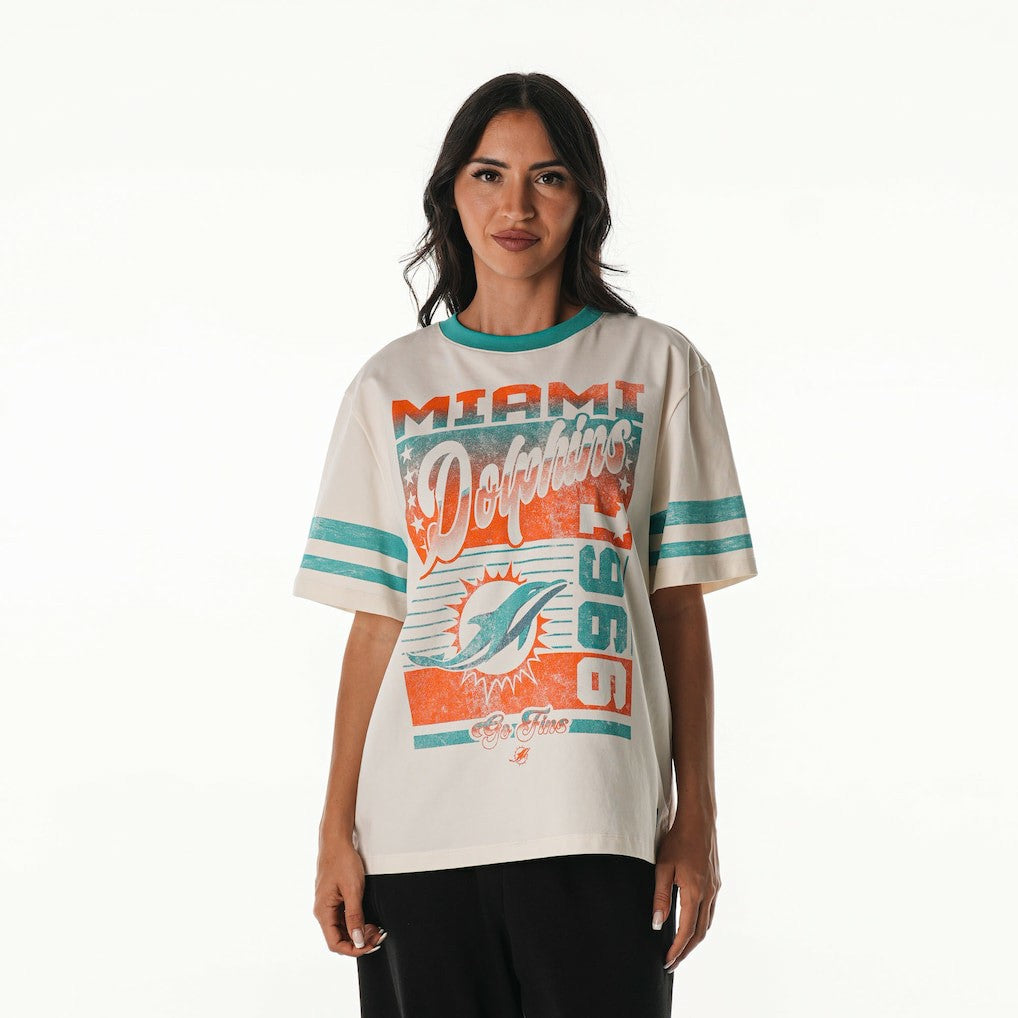 Miami Dolphins The Wild Collective Women's Vintage Drop Shoulder Oversized Boyfriend T-Shirt - Cream outlet