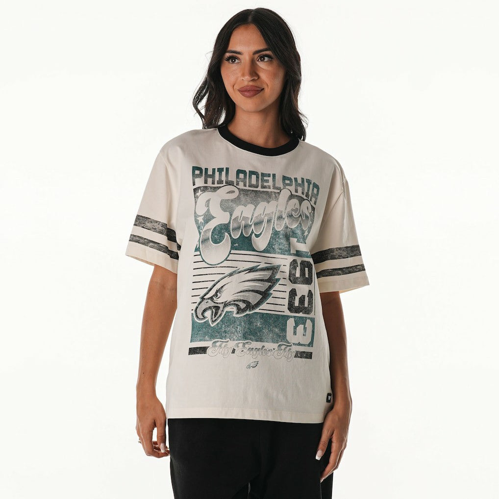 Philadelphia Eagles The Wild Collective Women's Vintage Drop Shoulder Oversized Boyfriend T-Shirt - Cream online