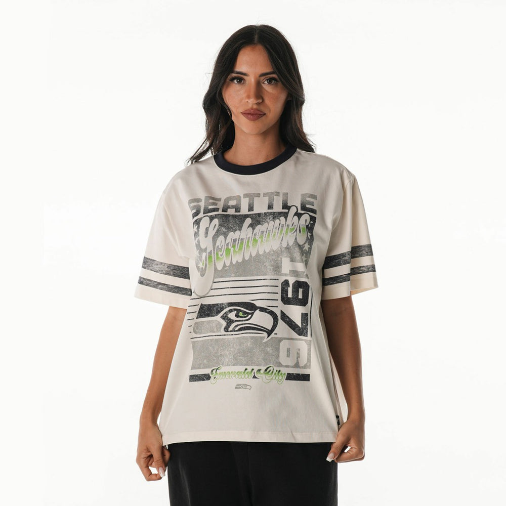 Seattle Seahawks The Wild Collective Women's Vintage Drop Shoulder Oversized Boyfriend T-Shirt - Cream cheap