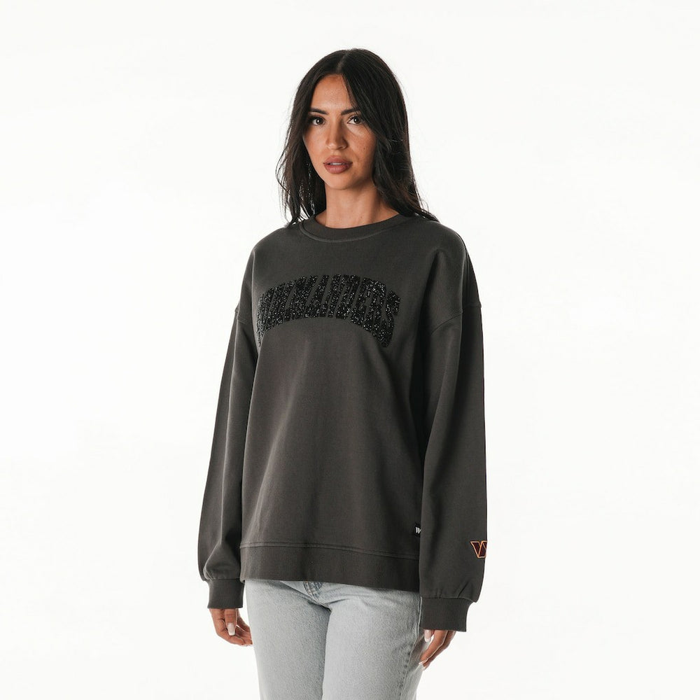 Washington Commanders The Wild Collective Women's Rock Crystal Oversized Crewneck Sweatshirt - Charcoal cheap