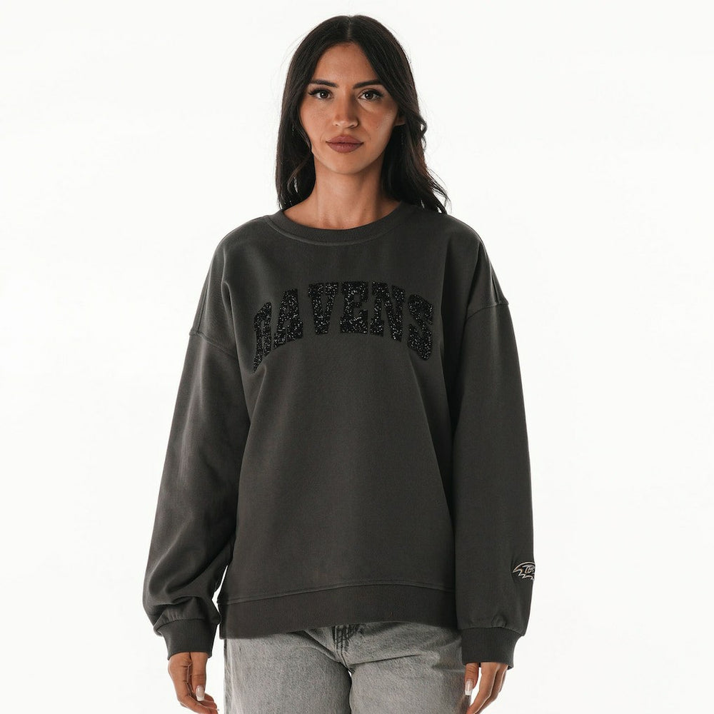 Baltimore Ravens The Wild Collective Women's Rock Crystal Oversized Crewneck Sweatshirt - Charcoal sale