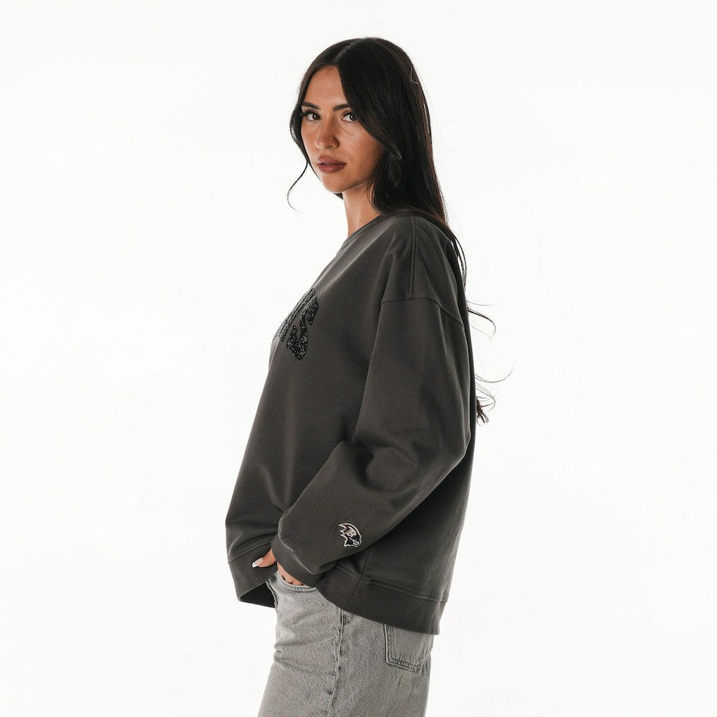 Baltimore Ravens The Wild Collective Women's Rock Crystal Oversized Crewneck Sweatshirt - Charcoal sale