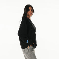 Detroit Lions The Wild Collective Women's Rock Crystal Oversized Crewneck Sweatshirt - Black on sale
