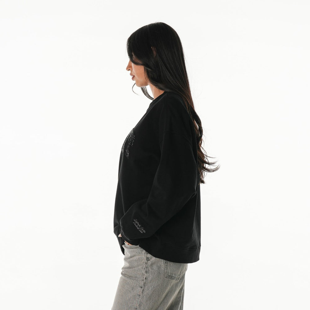 Detroit Lions The Wild Collective Women's Rock Crystal Oversized Crewneck Sweatshirt - Black on sale