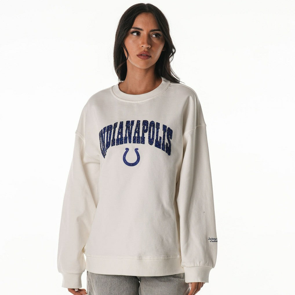 Indianapolis Colts The Wild Collective Women's Rock Crystal Oversized Crewneck Sweatshirt - White discount