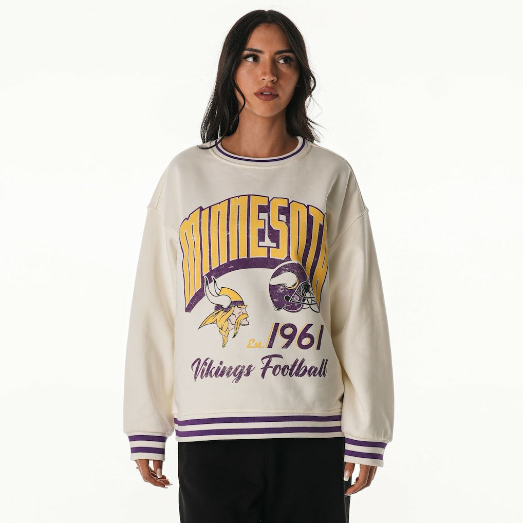 Minnesota Vikings The Wild Collective Women's Oversized Vintage French Terry Sweatshirt - Cream outlet