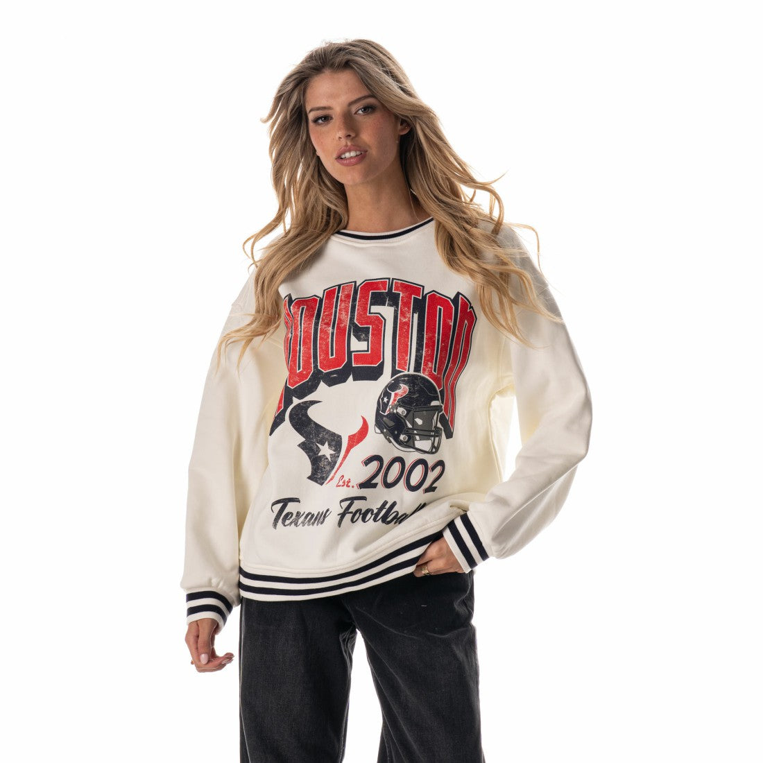 Houston Texans The Wild Collective Women's Oversized Vintage French Terry Sweatshirt - Cream discount
