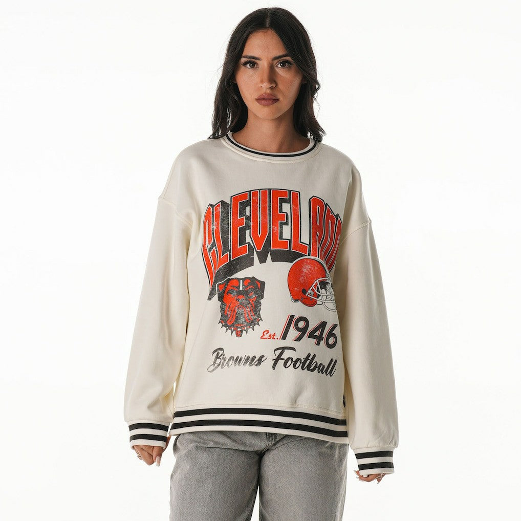 Cleveland Browns The Wild Collective Women's Oversized Vintage French Terry Sweatshirt - Cream discount