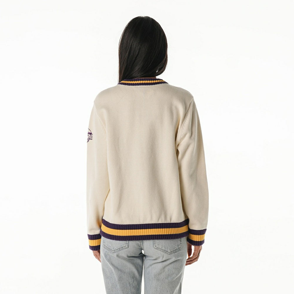 Minnesota Vikings The Wild Collective Women's Jacquard V-Neck Sweater - Cream discount