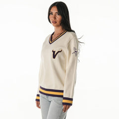 Minnesota Vikings The Wild Collective Women's Jacquard V-Neck Sweater - Cream discount