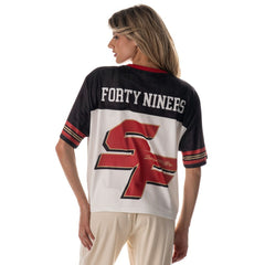 San Francisco 49ers The Wild Collective Women's Boxy Cropped Mesh T-Shirt - White discount