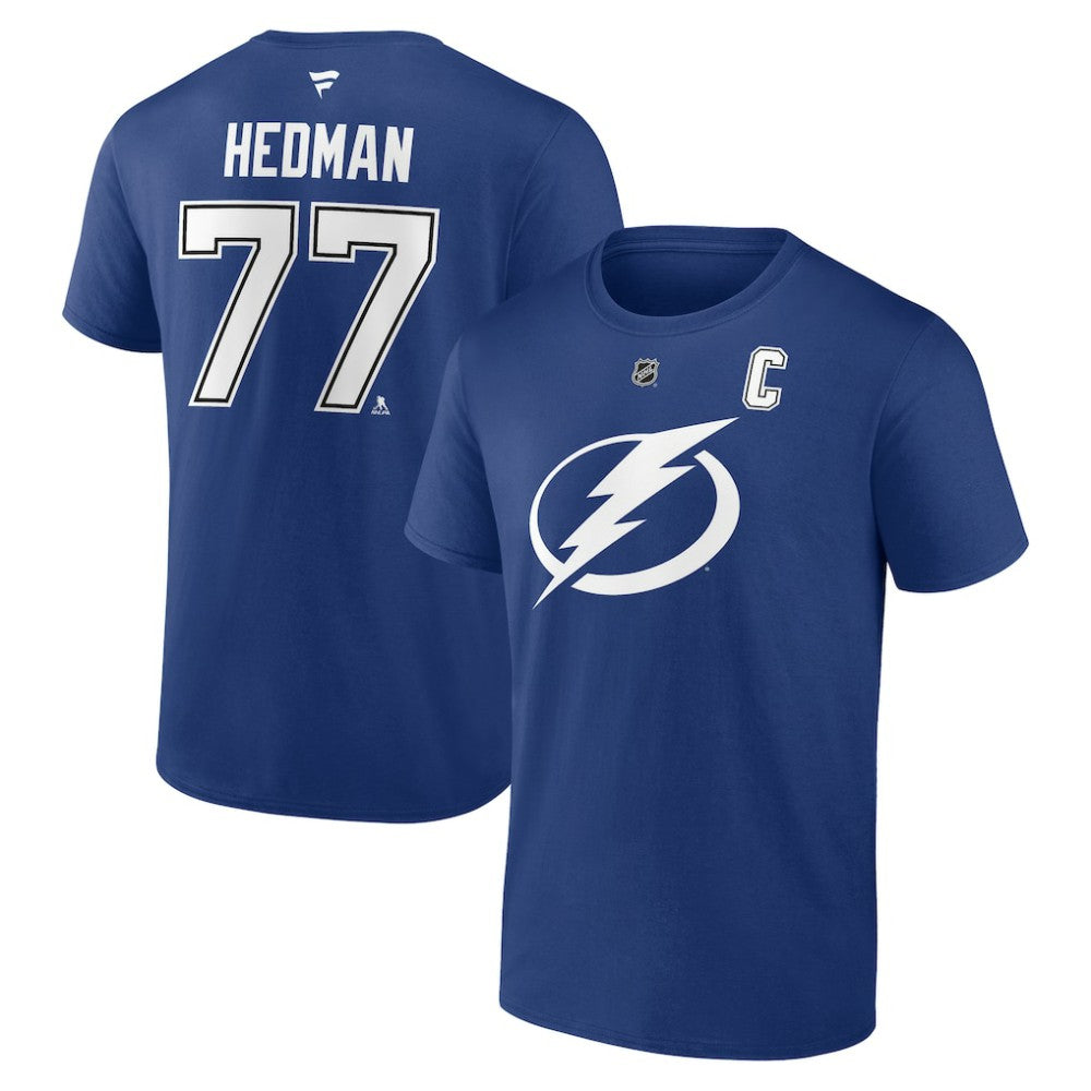 Victor Hedman Tampa Bay Lightning Fanatics Authentic Stack Name & Number T-Shirt - Blue T-shirts