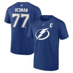 Victor Hedman Tampa Bay Lightning Fanatics Authentic Stack Name & Number T-Shirt - Blue T-shirts