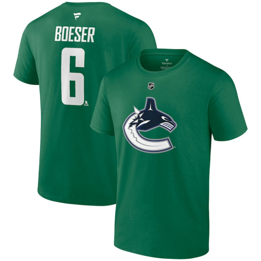 Brock Boeser Vancouver Canucks Fanatics Authentic Stack Name & Number T-Shirt - Green T-shirts