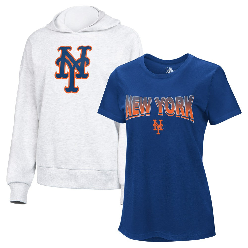New York Mets G-III 4Her by Carl Banks Women's T-Shirt and Hoodie Combo Pack Royal/Bright Heather Ceramic