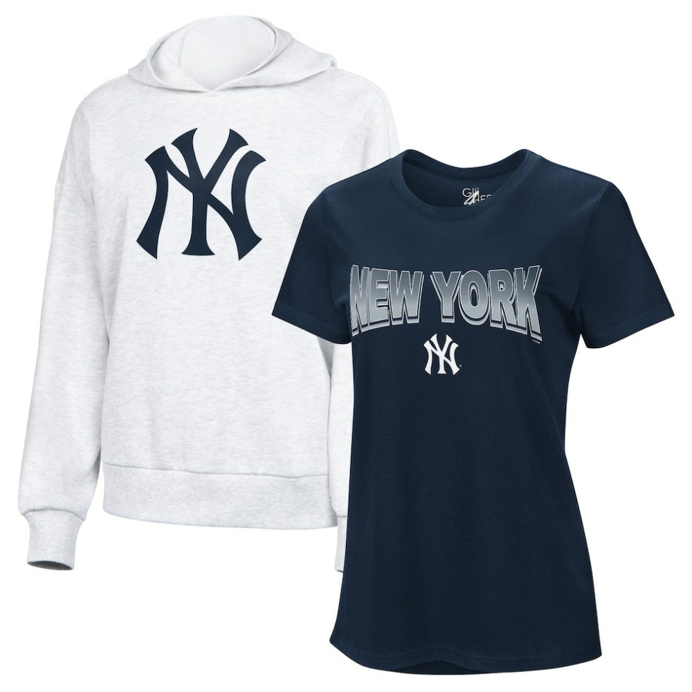 New York Yankees G-III 4Her by Carl Banks Women's T-Shirt and Hoodie Combo Pack Navy/Bright Heather Ceramic