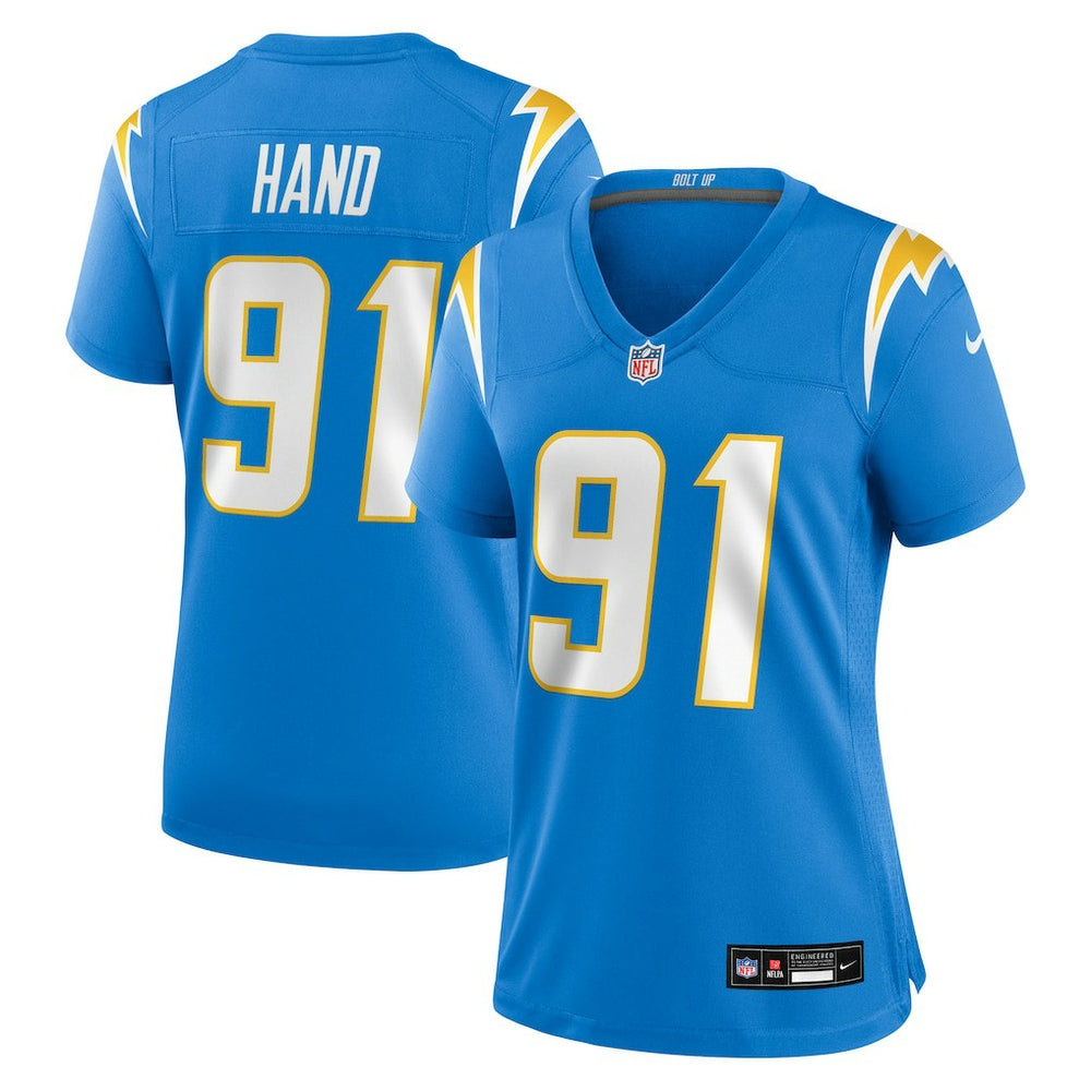 Da'Shawn Hand Los Angeles Chargers Women's Team Game Jersey - Powder Blue on sale