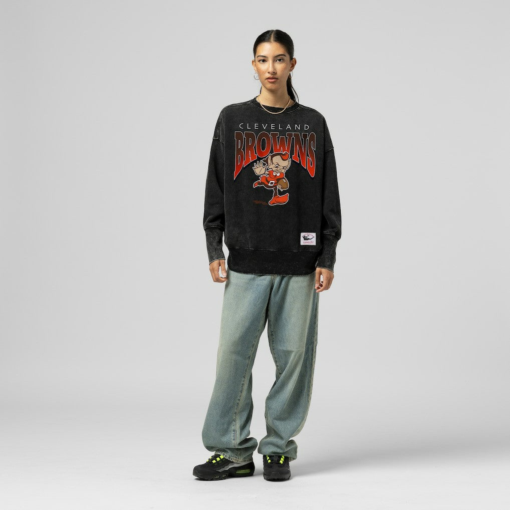 Cleveland Browns Women's Delineate Mineral Wash Crewneck Sweatshirt - Black online