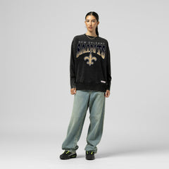 New Orleans Saints Women's Delineate Mineral Wash Crewneck Sweatshirt - Black online