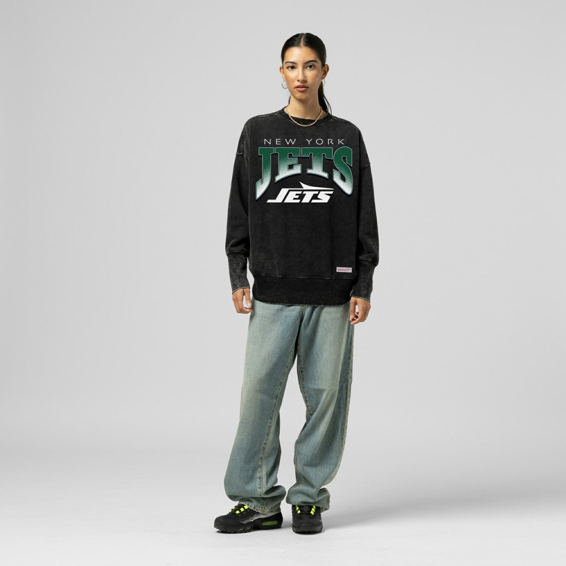New York Jets Women's Delineate Mineral Wash Crewneck Sweatshirt - Black cheap