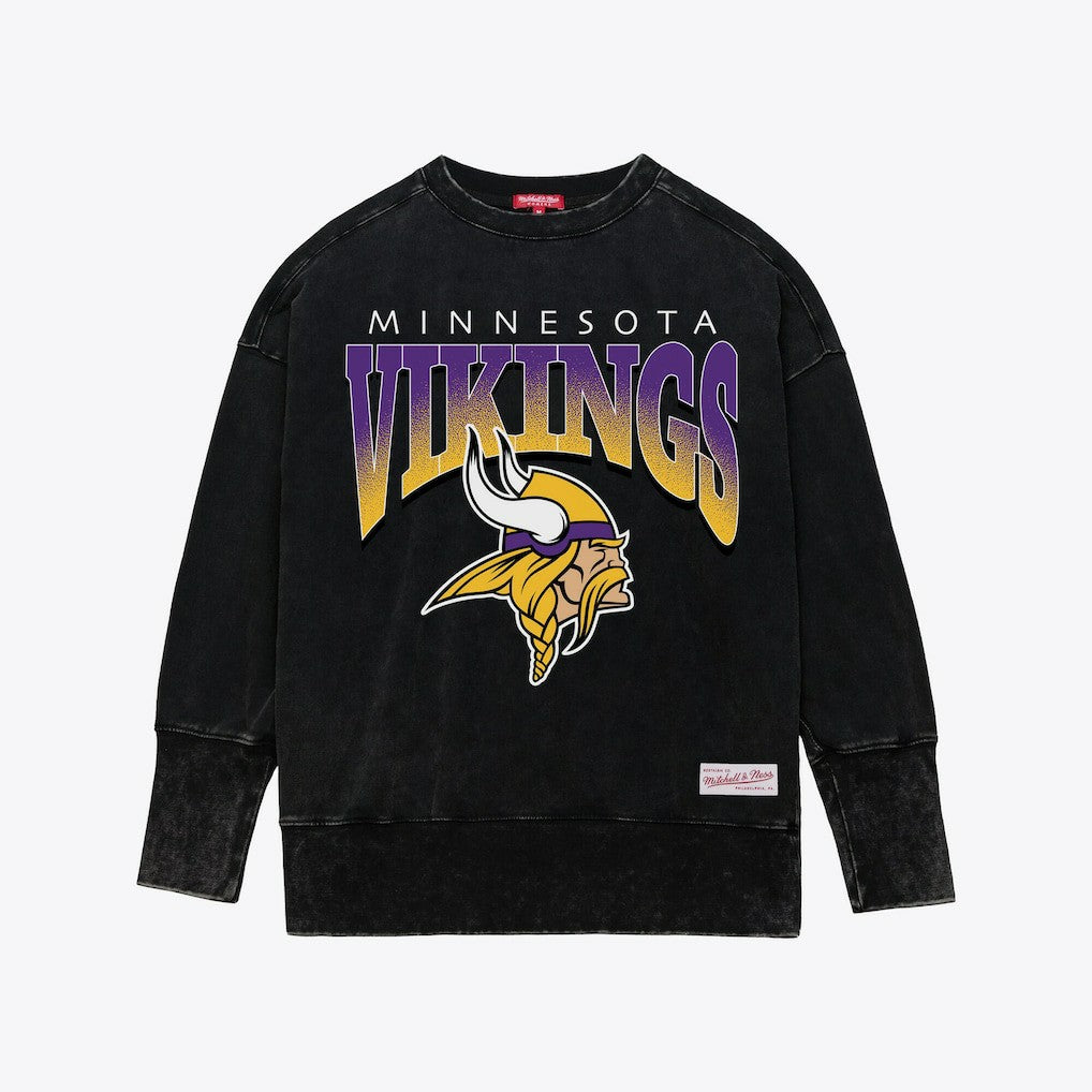 Minnesota Vikings Women's Delineate Mineral Wash Crewneck Sweatshirt - Black discount