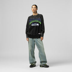 Seattle Seahawks Women's Delineate Mineral Wash Crewneck Sweatshirt - Black cheap