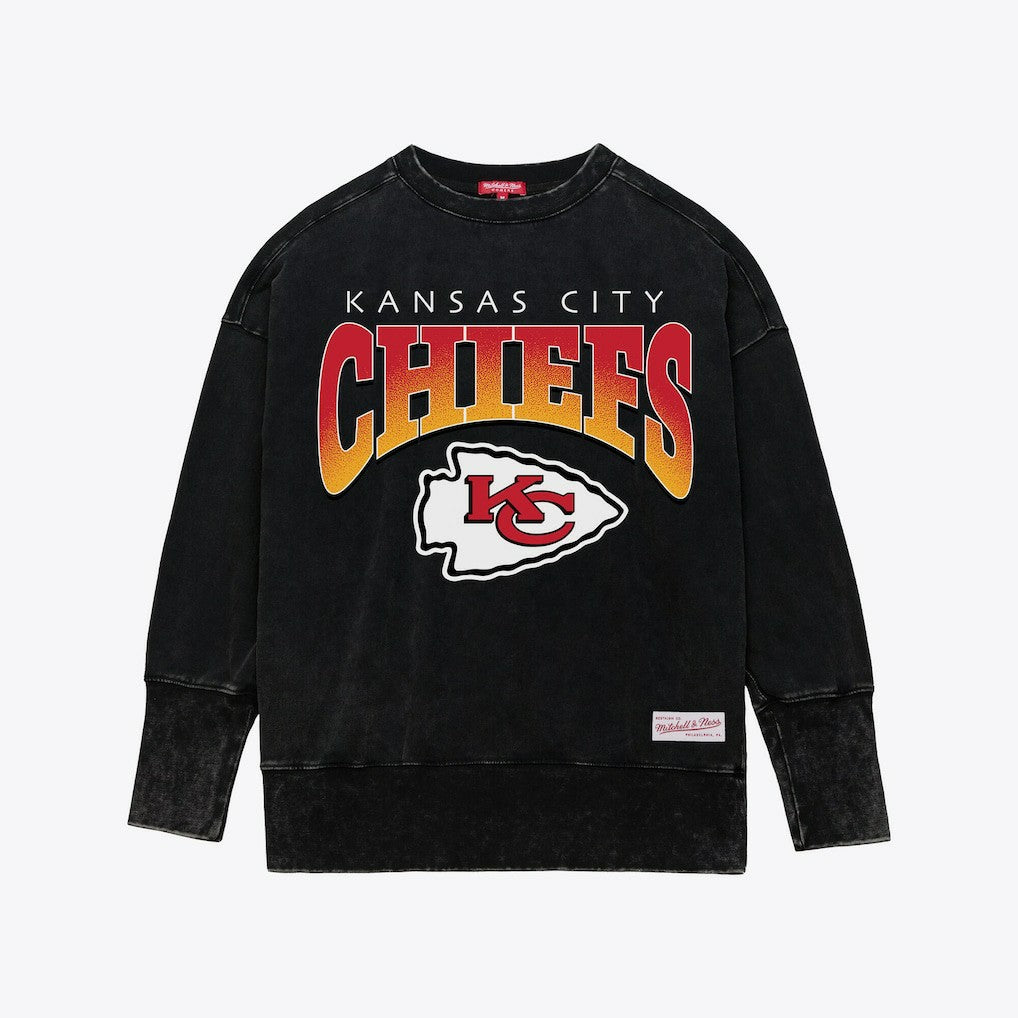 Kansas City Chiefs Women's Delineate Mineral Wash Crewneck Sweatshirt - Black sale