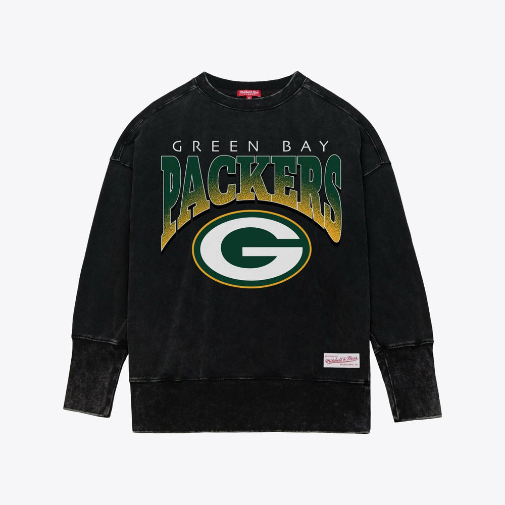 Green Bay Packers Women's Delineate Mineral Wash Crewneck Sweatshirt - Black cheap