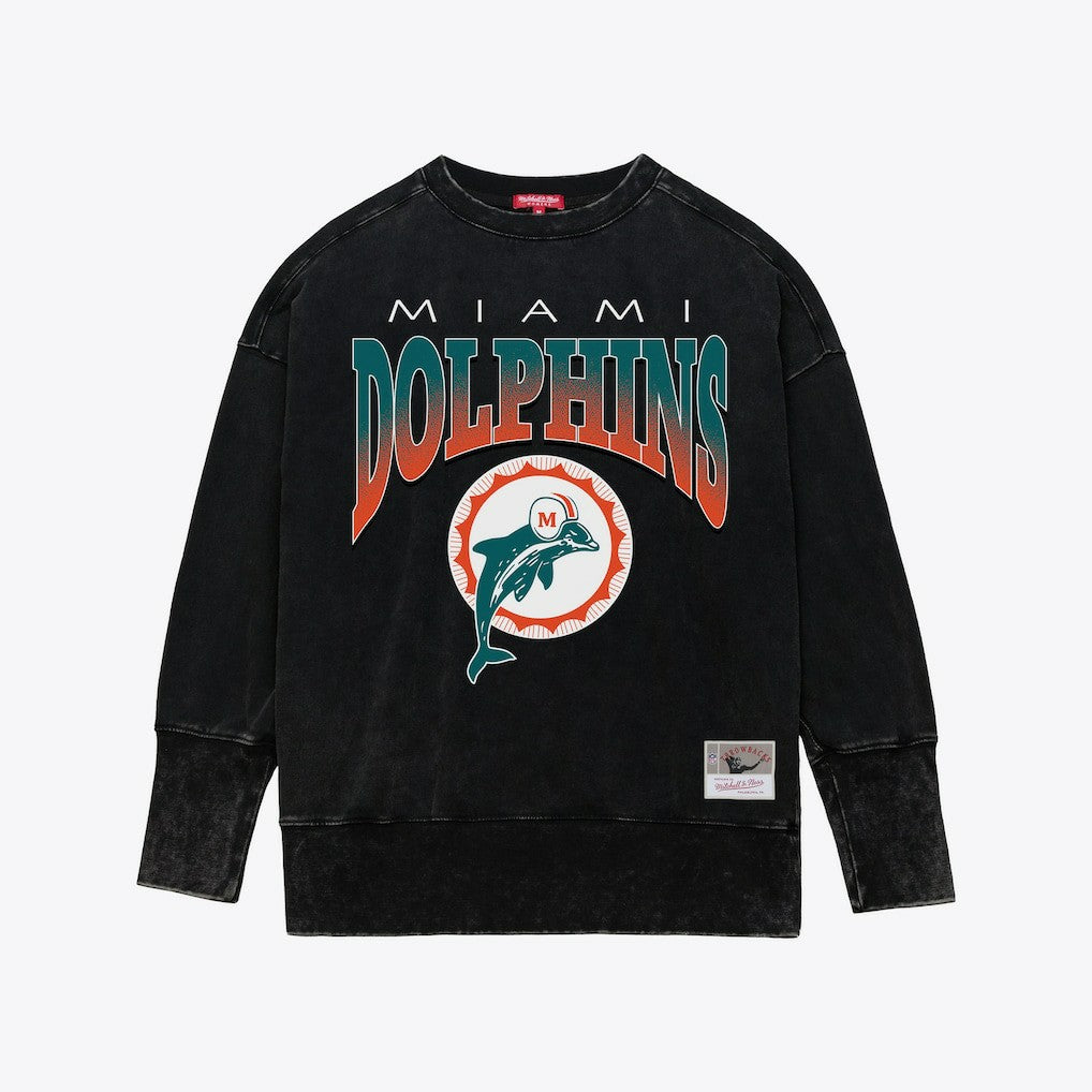 Miami Dolphins Women's Delineate Mineral Wash Crewneck Sweatshirt - Black discount