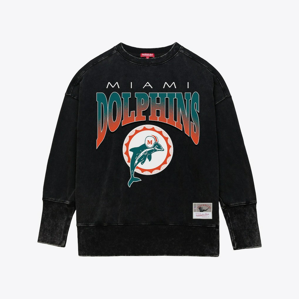 Miami Dolphins Women's Delineate Mineral Wash Crewneck Sweatshirt - Black discount