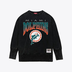 Miami Dolphins Women's Delineate Mineral Wash Crewneck Sweatshirt - Black discount
