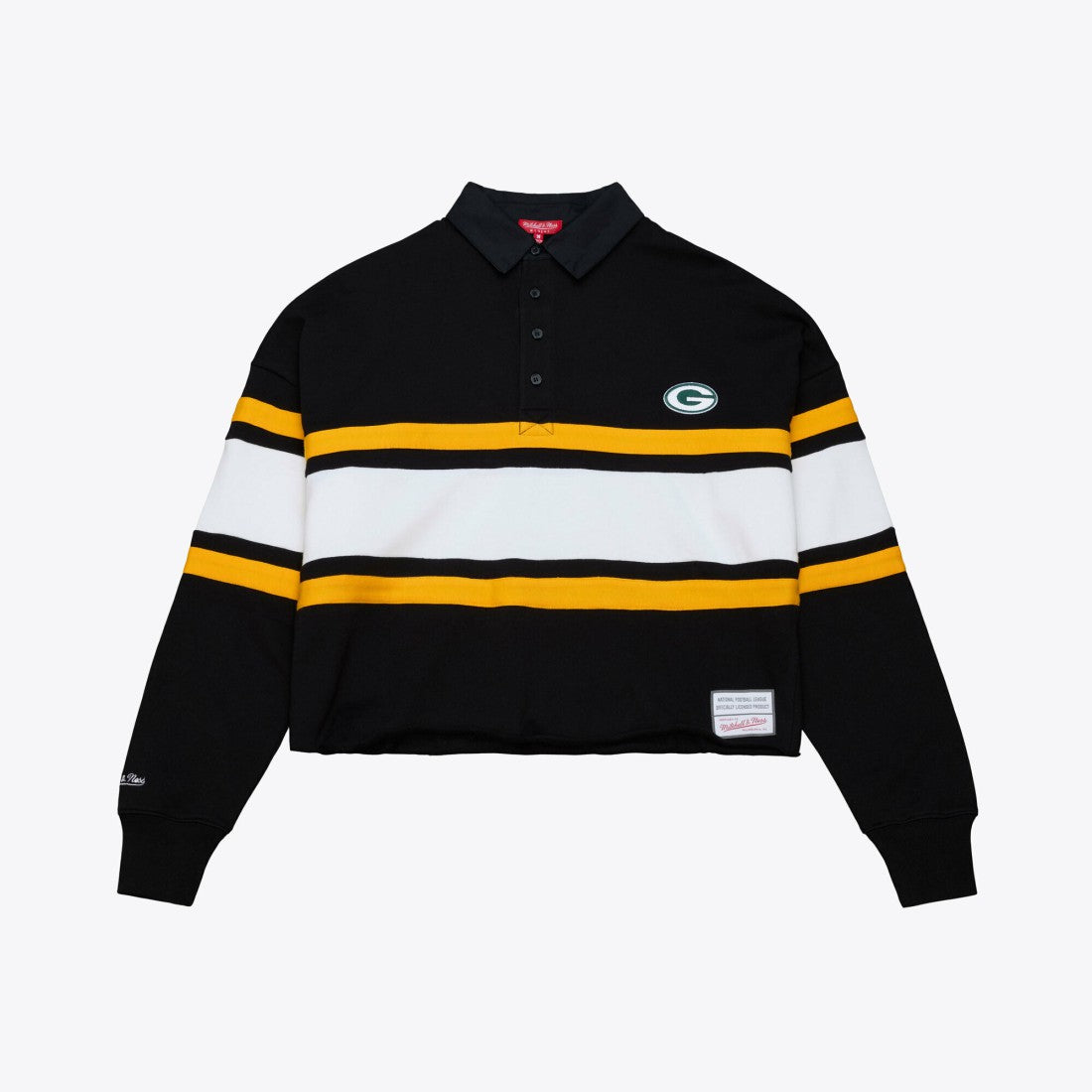Green Bay Packers Women's Cropped Long Sleeve Rugby Polo - Black discount