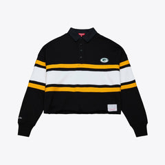 Green Bay Packers Women's Cropped Long Sleeve Rugby Polo - Black discount