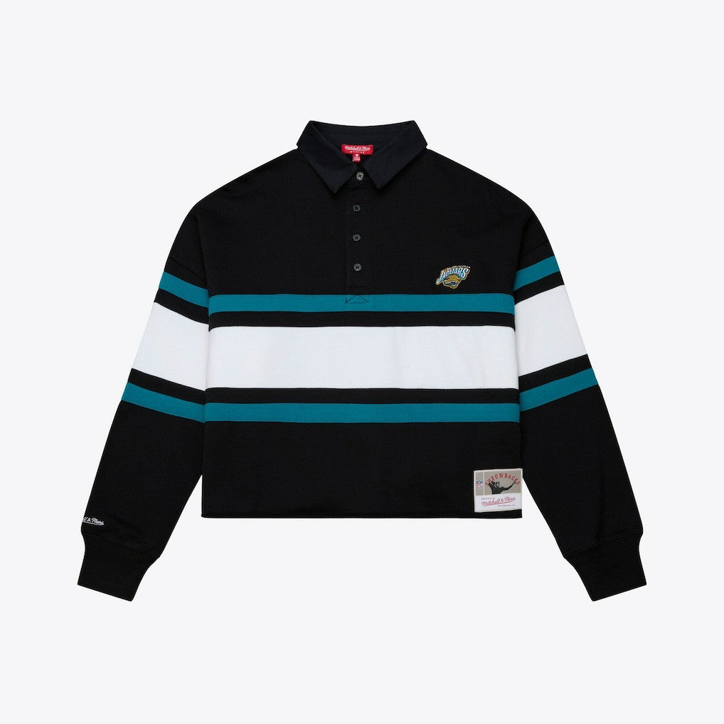 Jacksonville Jaguars Women's Throwback Cropped Long Sleeve Rugby Polo - Black cheap