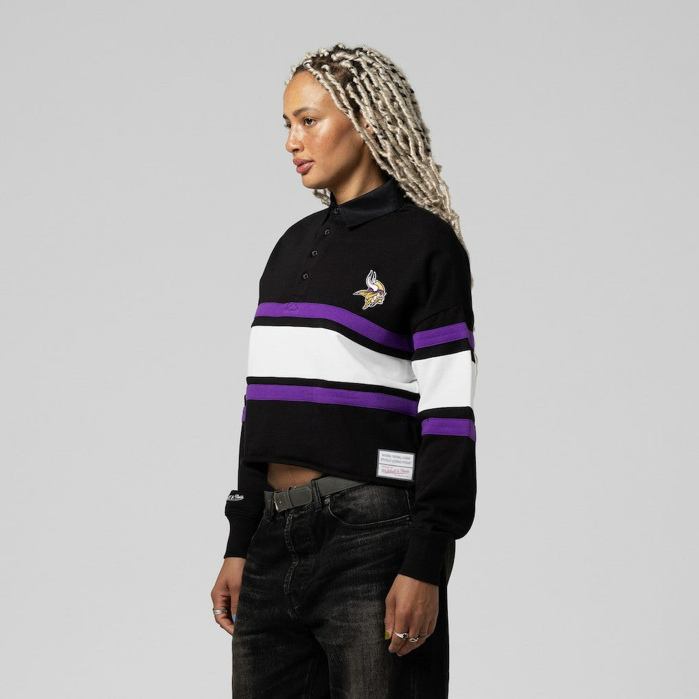 Minnesota Vikings Women's Cropped Long Sleeve Rugby Polo - Black cheap