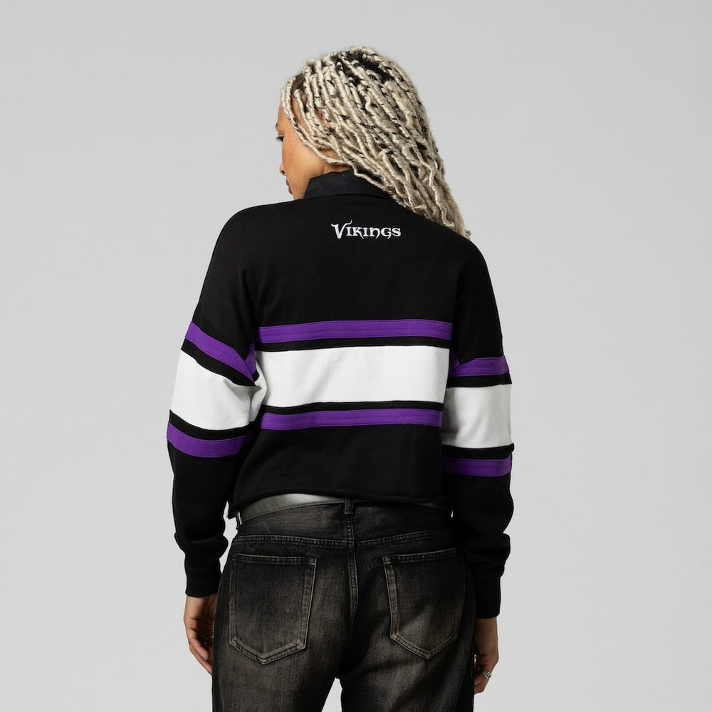 Minnesota Vikings Women's Cropped Long Sleeve Rugby Polo - Black cheap