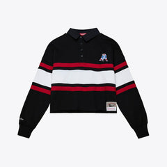 New England Patriots Women's Throwback Cropped Long Sleeve Rugby Polo - Black for sale