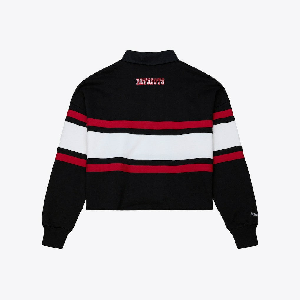 New England Patriots Women's Throwback Cropped Long Sleeve Rugby Polo - Black for sale