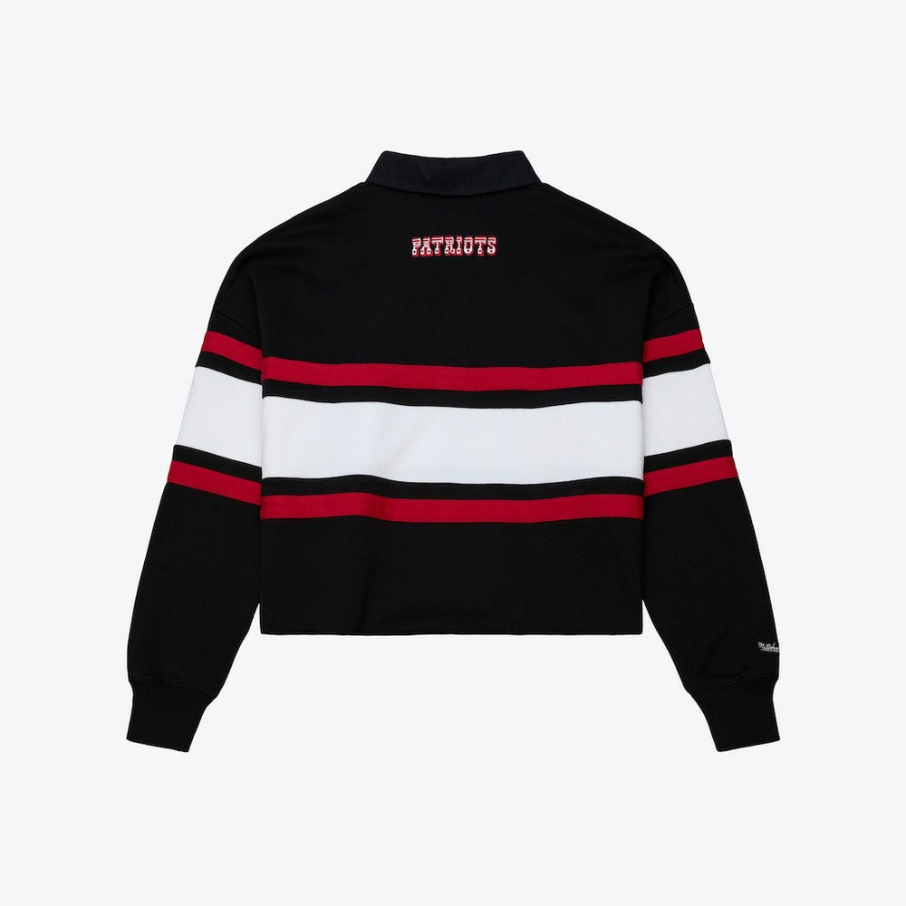New England Patriots Women's Throwback Cropped Long Sleeve Rugby Polo - Black for sale