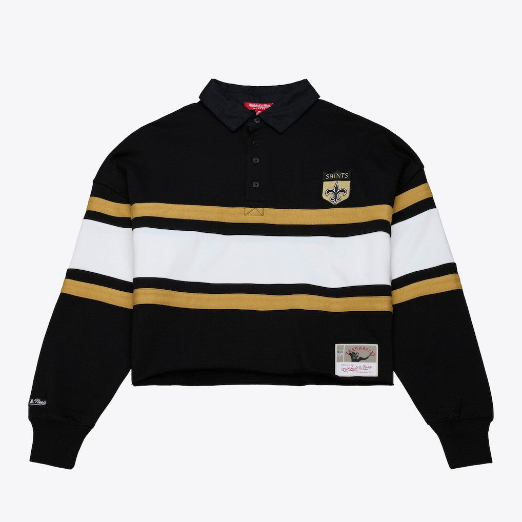New Orleans Saints Women's Cropped Long Sleeve Rugby Polo - Black sale