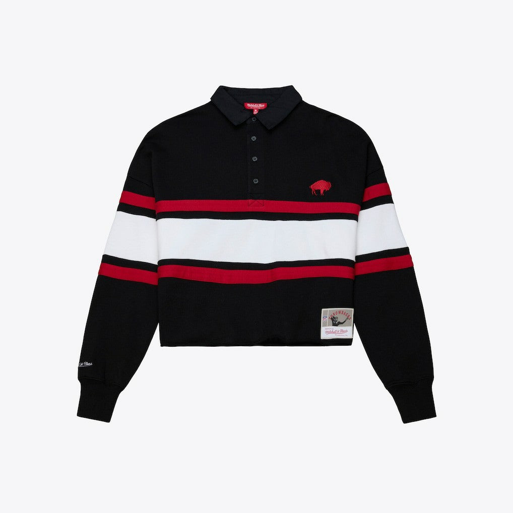 Buffalo Bills Women's Throwback Cropped Long Sleeve Rugby Polo - Black cheap