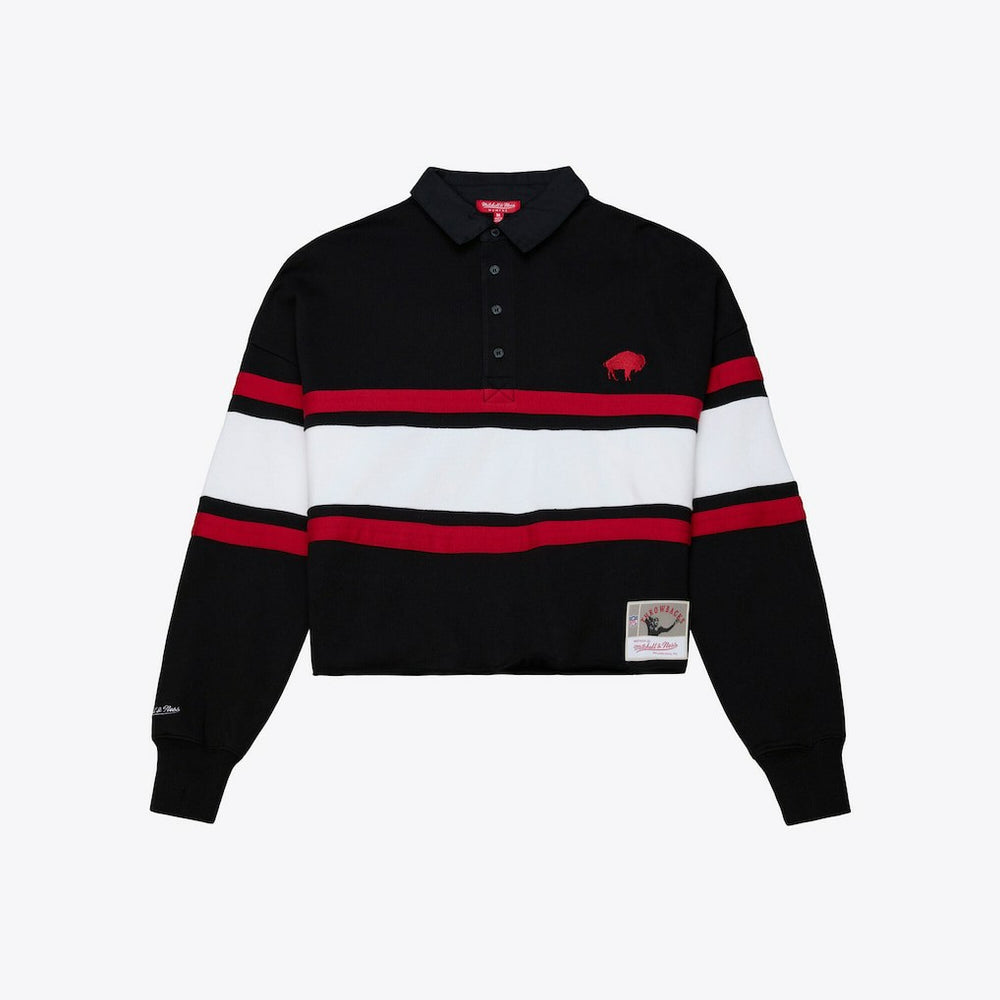 Buffalo Bills Women's Throwback Cropped Long Sleeve Rugby Polo - Black cheap