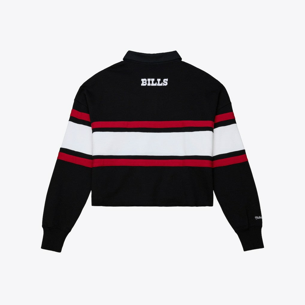 Buffalo Bills Women's Throwback Cropped Long Sleeve Rugby Polo - Black cheap