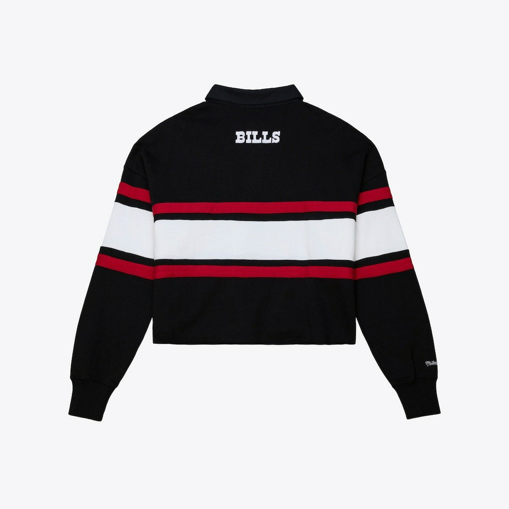 Buffalo Bills Women's Throwback Cropped Long Sleeve Rugby Polo - Black cheap